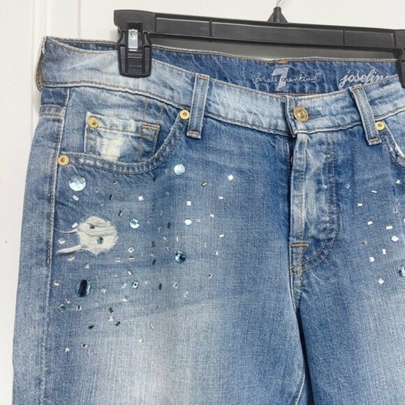 New 7FAM Josefina Jewel Skinny Boyfriend Jeans in Blue Size 28 - Picture 6 of 14